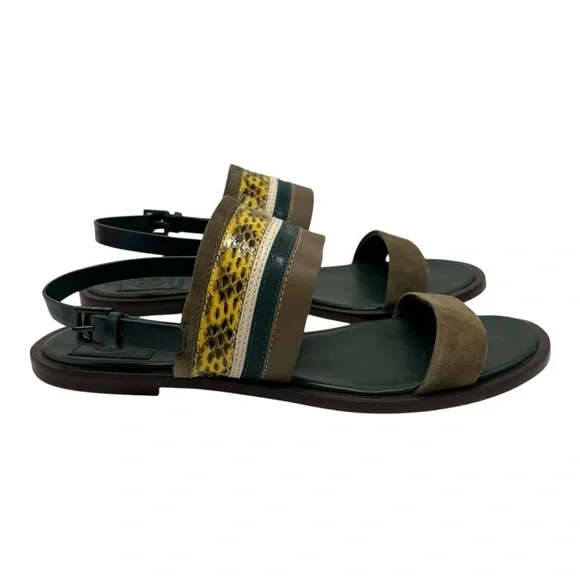 Tory Burch Edina Green Leather Colorblock Slingback Soho Lux Sandals Women’s 8.5 - Picture 6 of 16